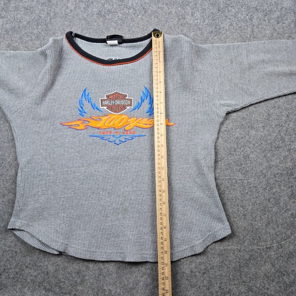 Vintage Harley Davidson Thermal Shirt Womens XL Gray 100th Anniversary Biker Y2K - Picture 13 of 15